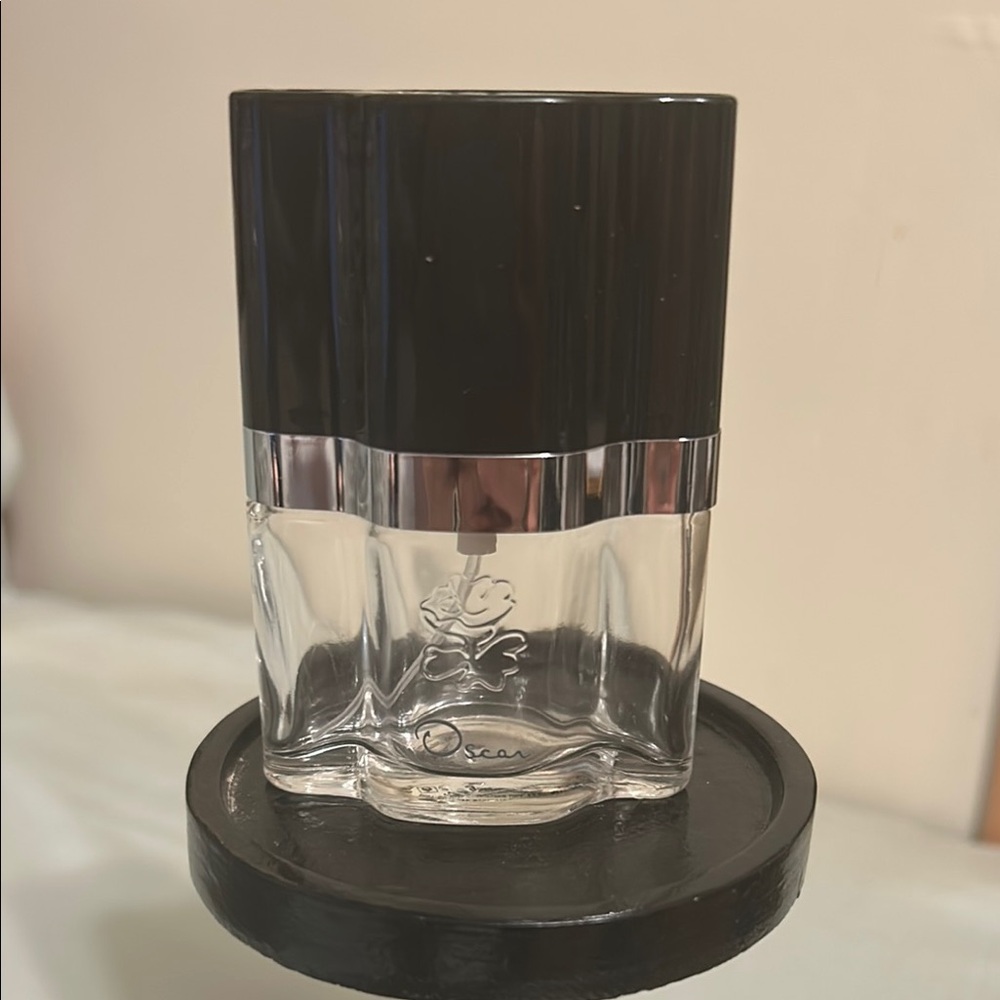 Oscar de la Renta Black and Silver Perfume Bottle-Empty